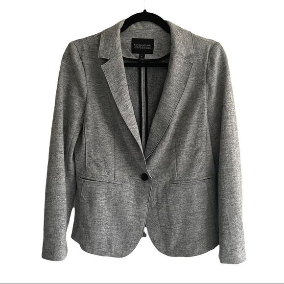 Banana REPUBLIC Wool Stretch Single Button Long Sleeve Blazer Jacket Grey 6P - Picture 2 of 8